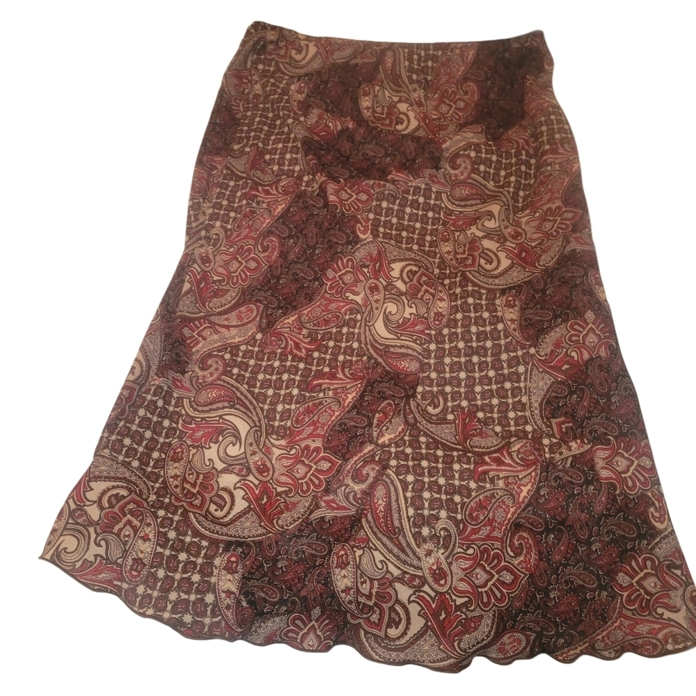 Encore Vintage 90's Brown and Red Paisley A-Line Skirt Size 16 - Picture 2 of 3